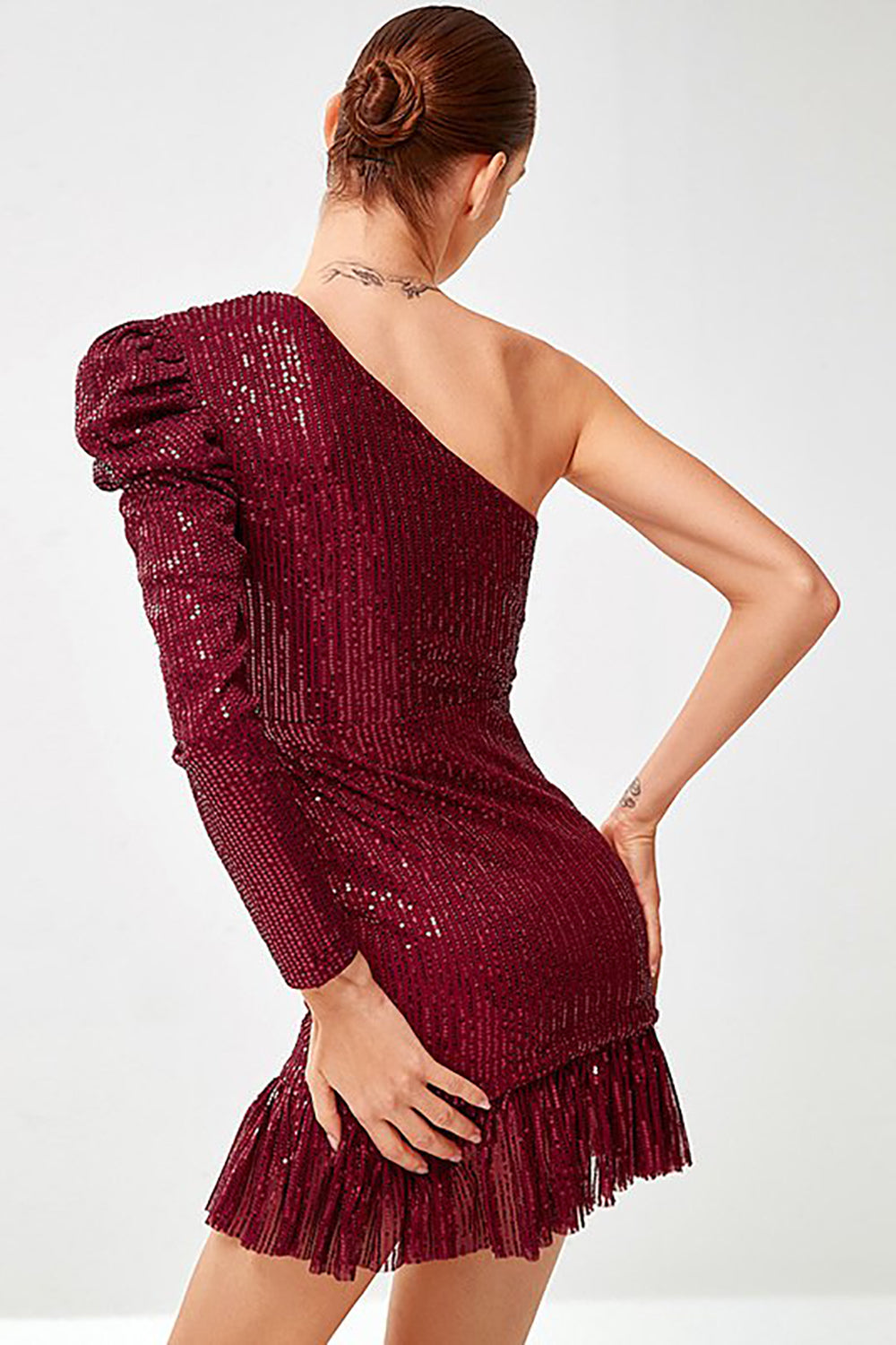 One Shoulder Sparkly Red Short Homecoming Dress