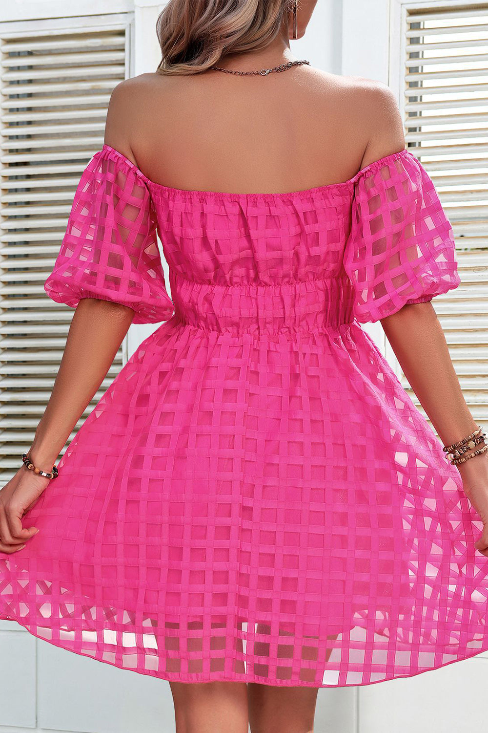 Fuchsia Off the Shoulder A-line Short Summer Dress
