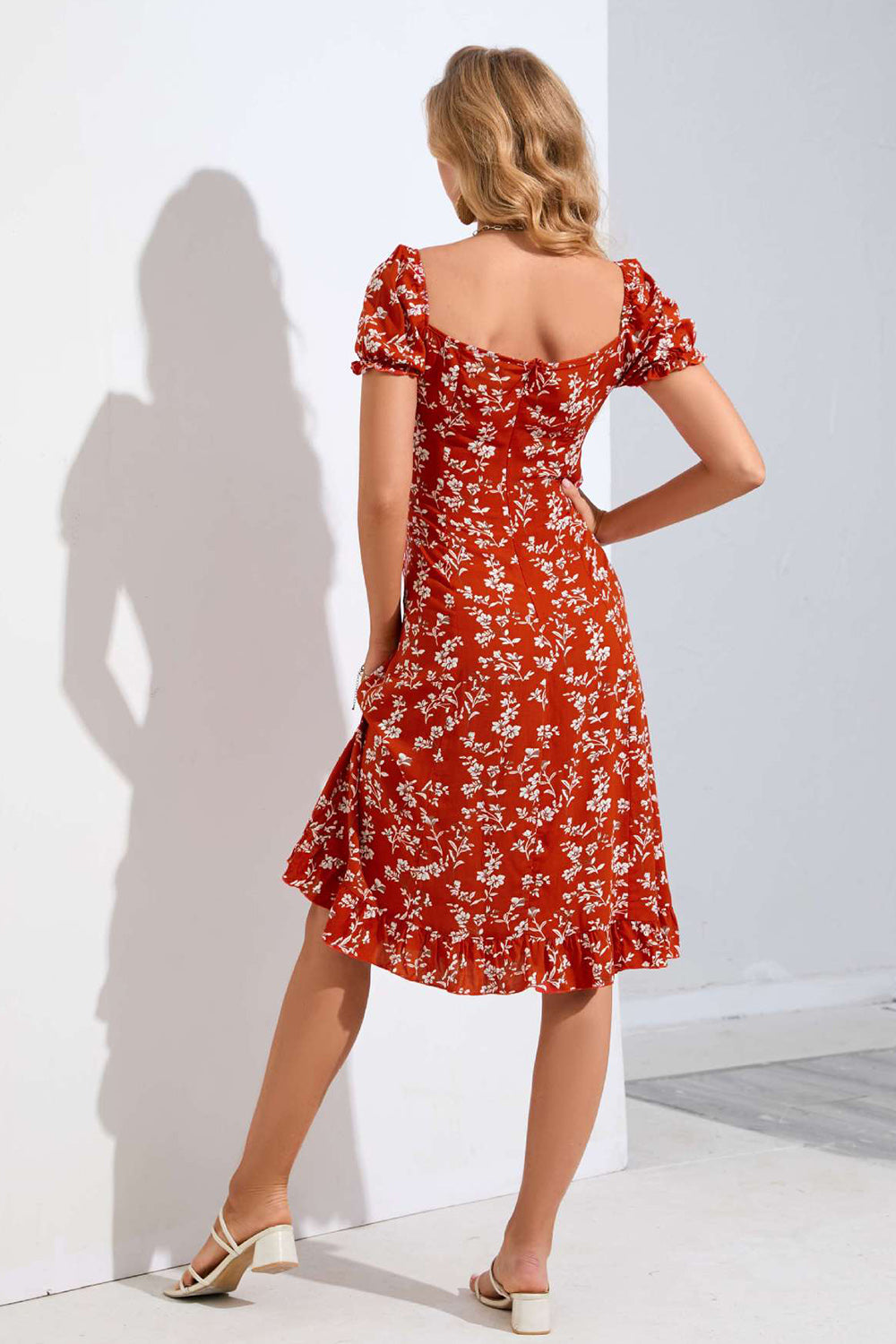 Red Floral Printed Summer Dress