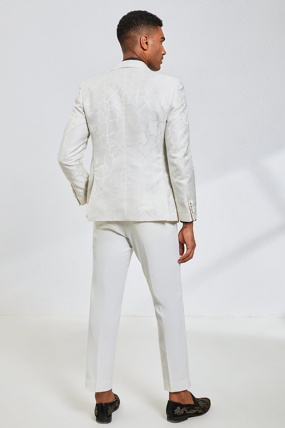 White Jacquard Shawl Lapel 2 Piece Prom Homecoming Suits