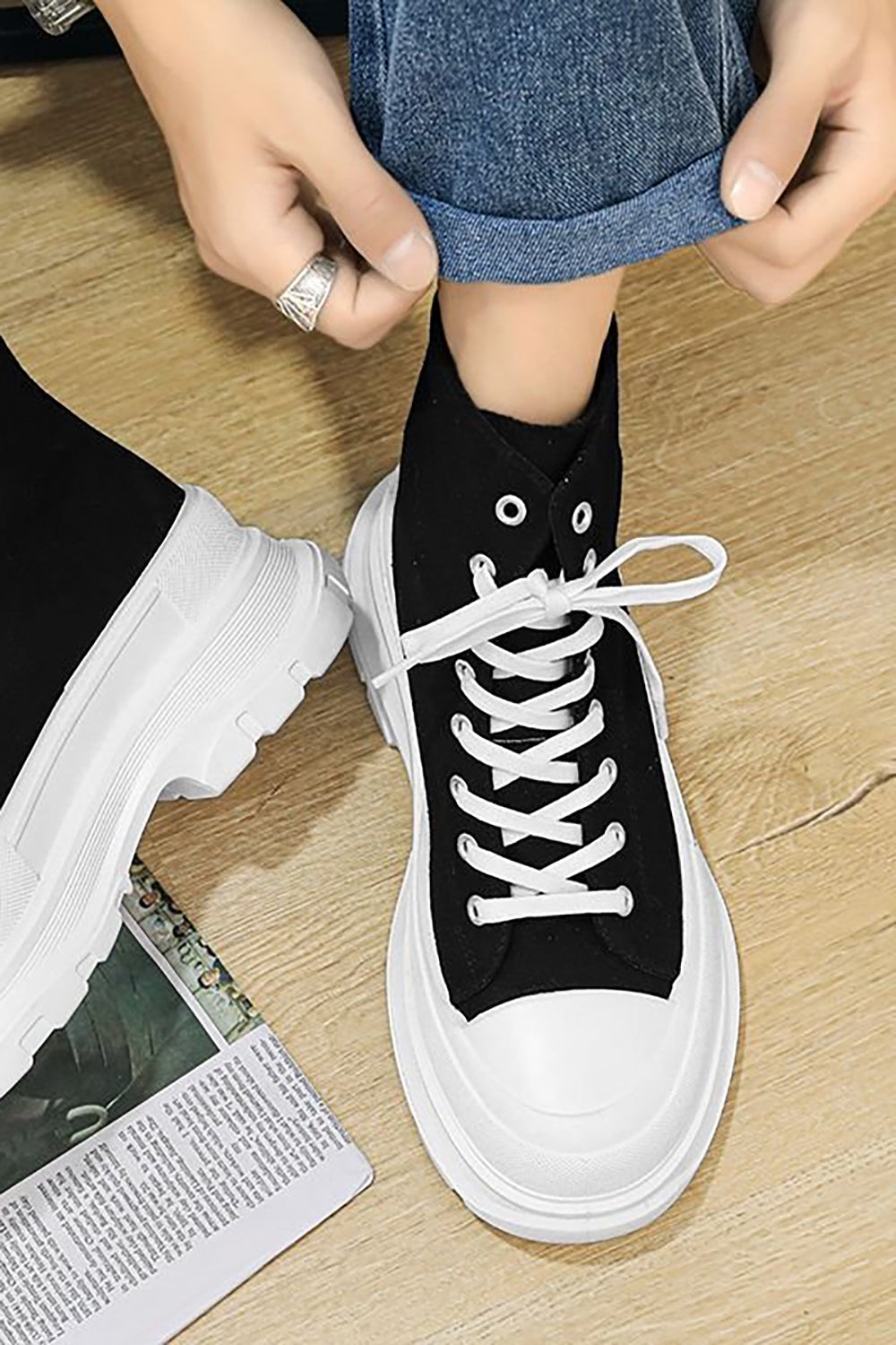 Men's Black High Top Platform Walking Canvas Sneakers