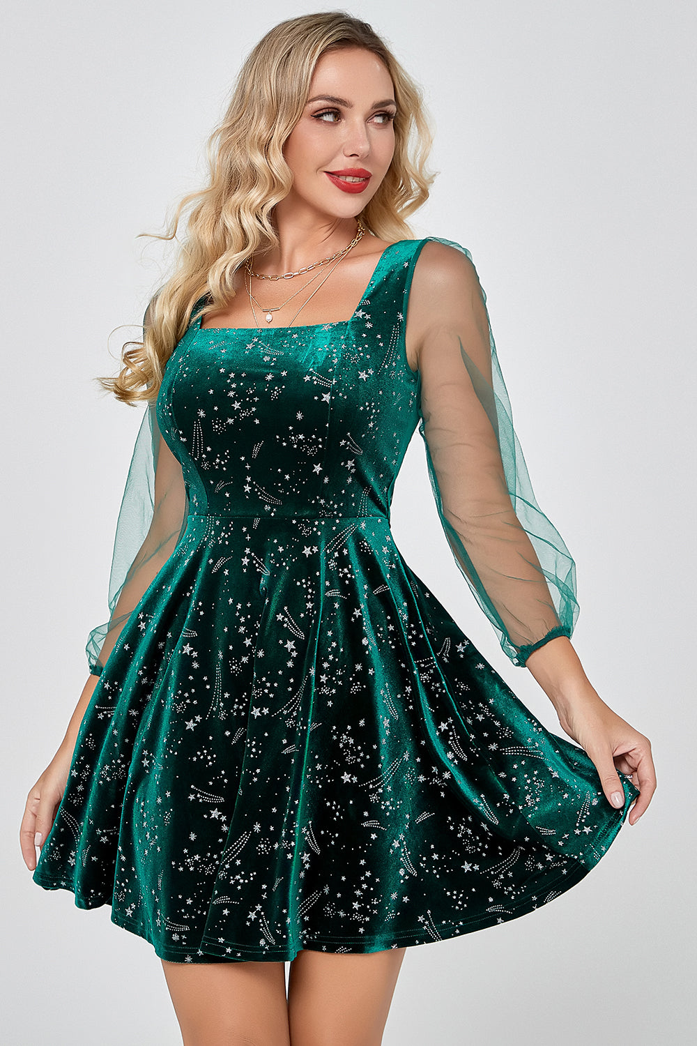 Dark Green Velvet Cocktail Party Dress