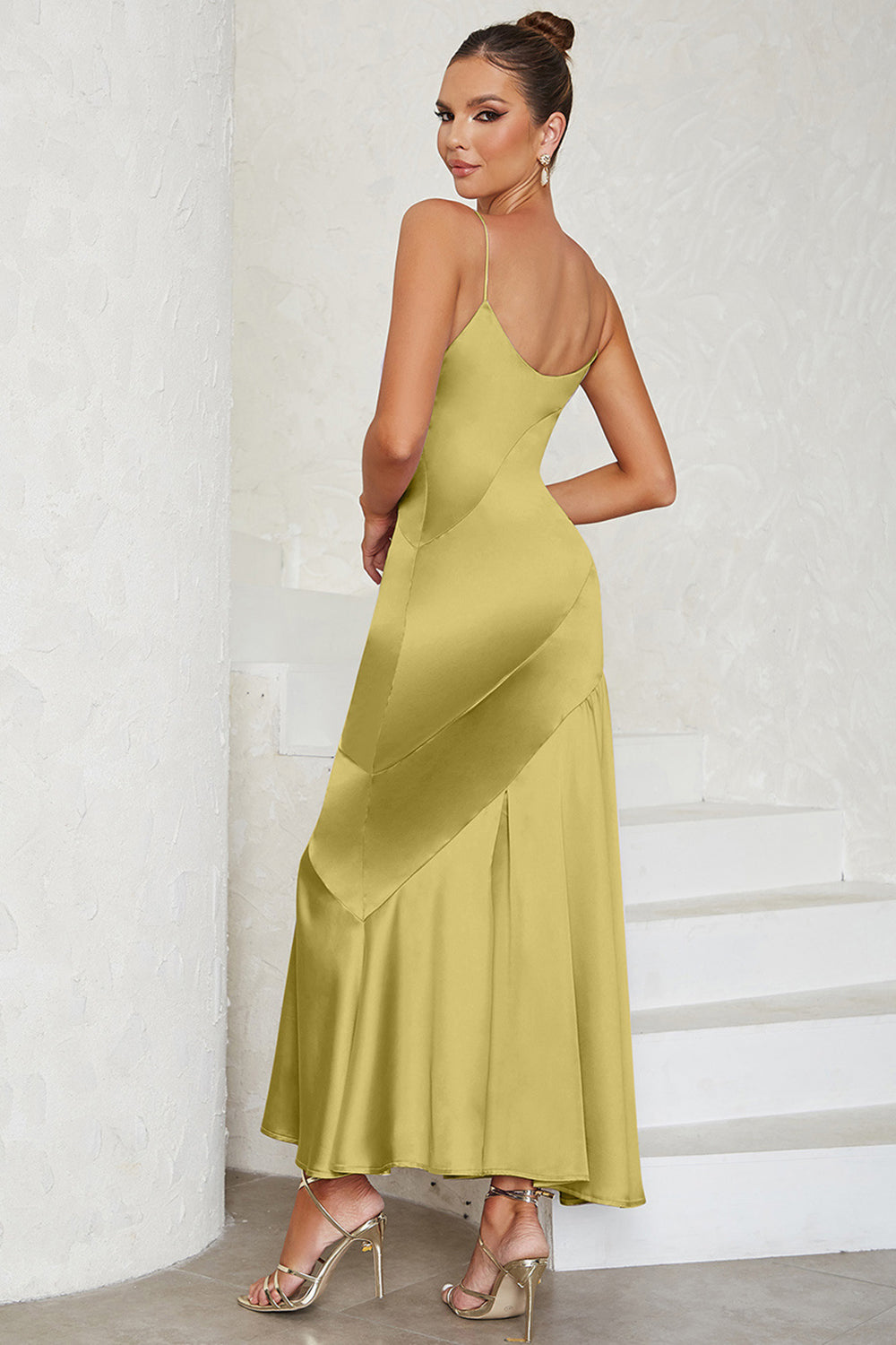 Green Satin Spaghetti Straps Sleeveless Cocktail Dress