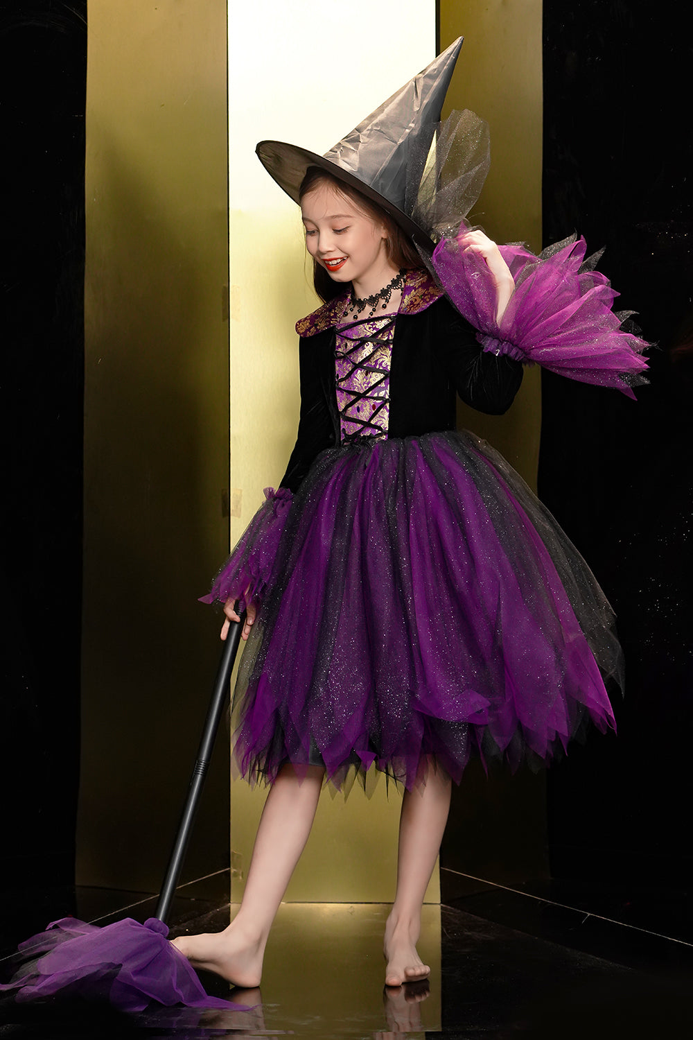 Sparkly Black and Purple Tulle Halloween Girl Dress