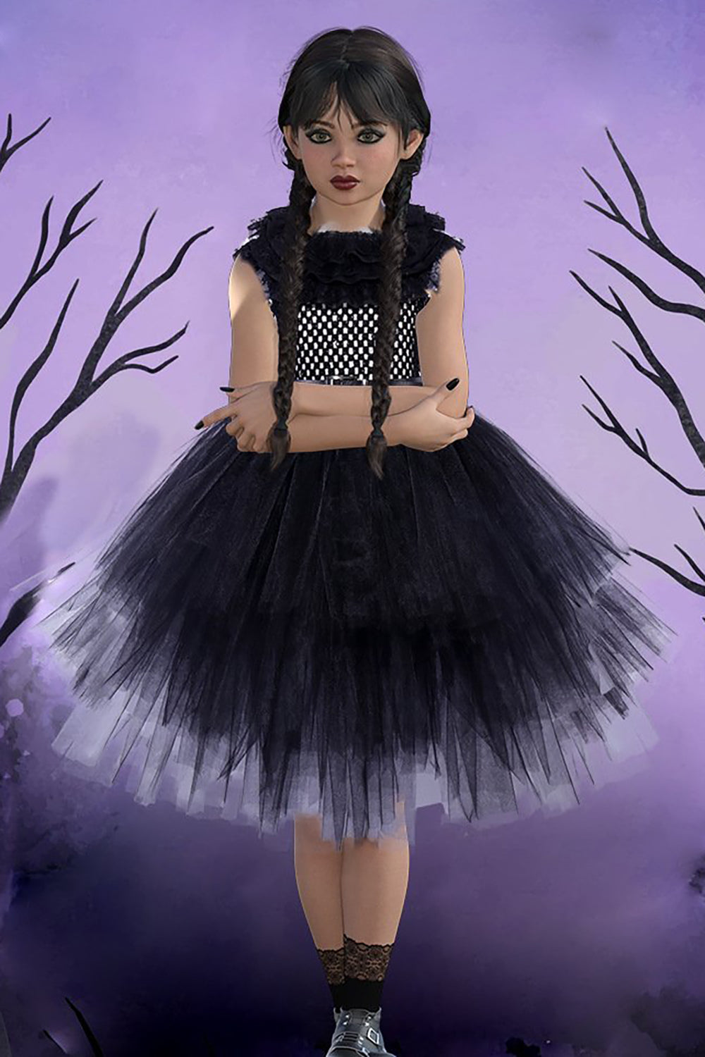 Black Tiered Tulle Ruffled Halloween Girl Dress