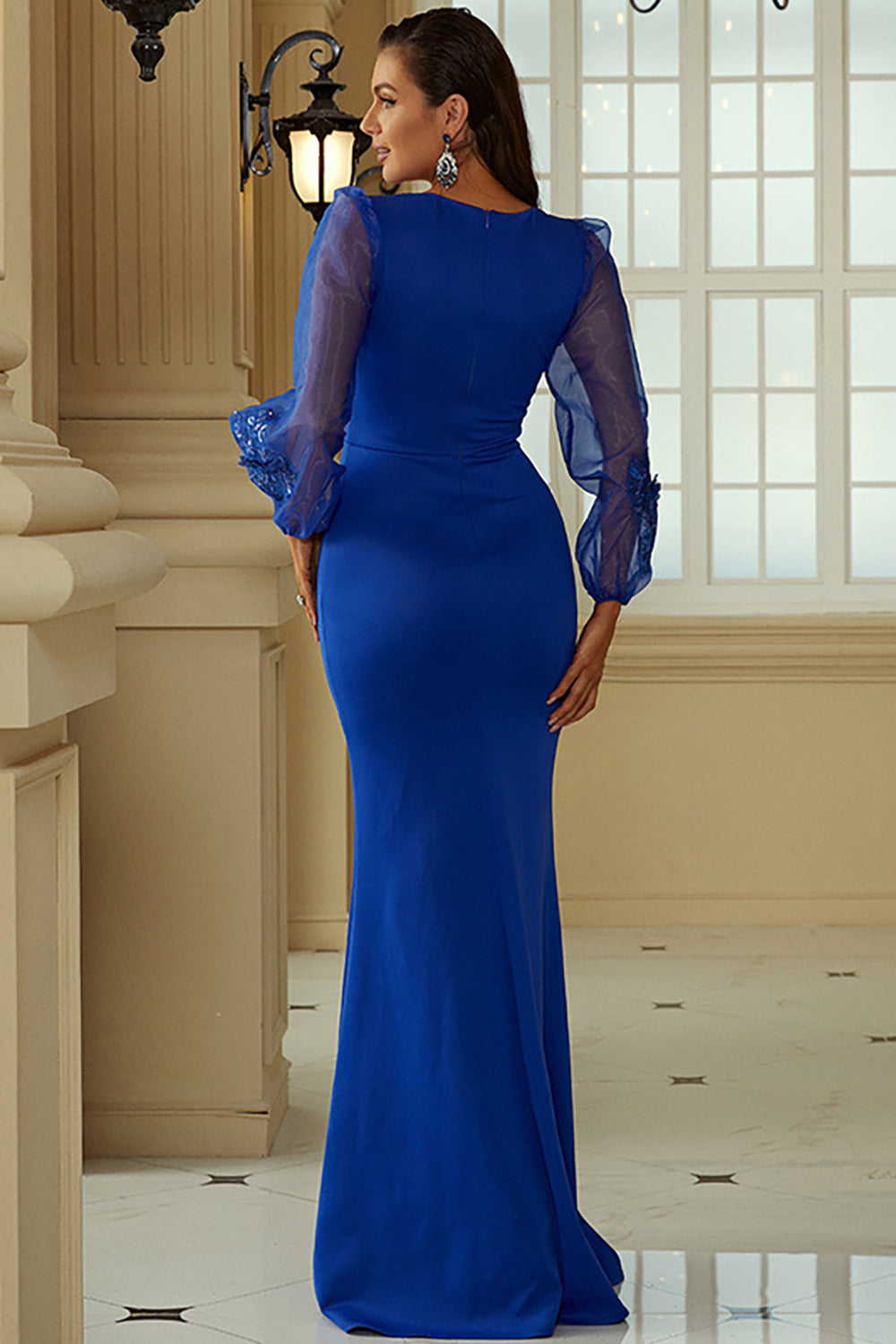 Royal Blue Sheath Mother of the Bride Dress with Long Sleeves