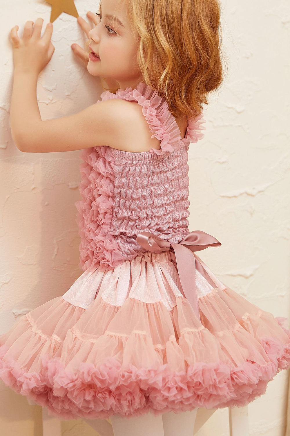 Pink Ruffled Tutu Girl Skirt with Bowknot