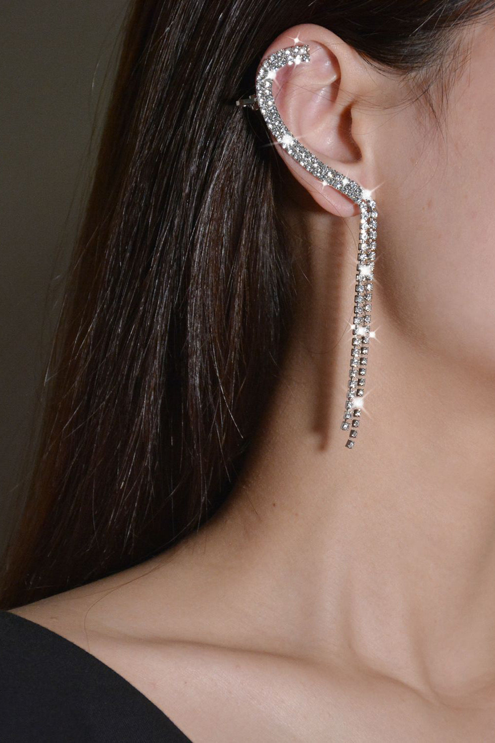 Rhinestones Tassel Long Earrings