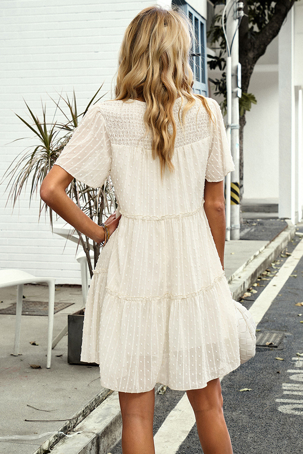 Short Sleeves Apricot Round Neck Casual Dress