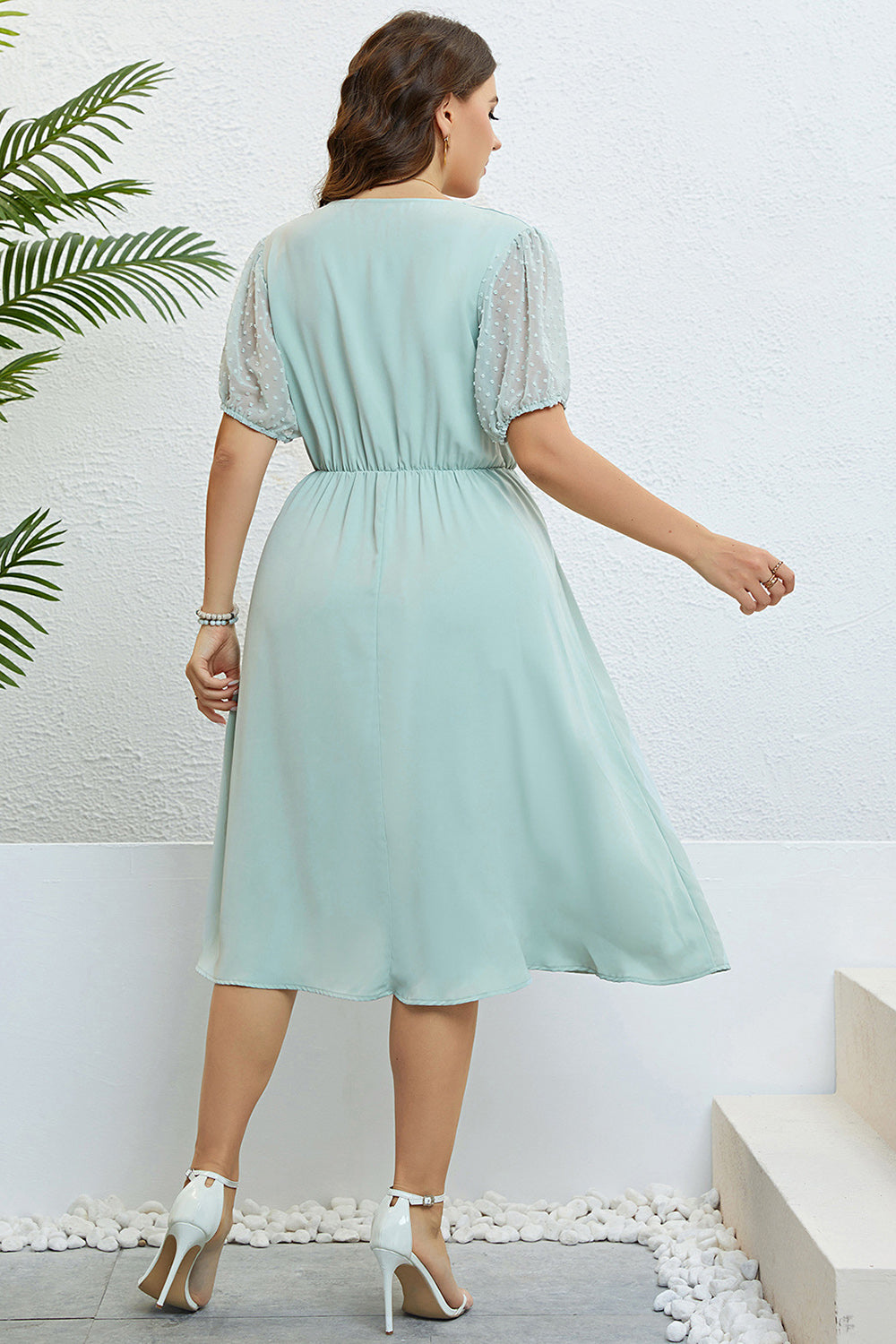 Round Neck Green Plus Size Short Sleeves Summer Dress