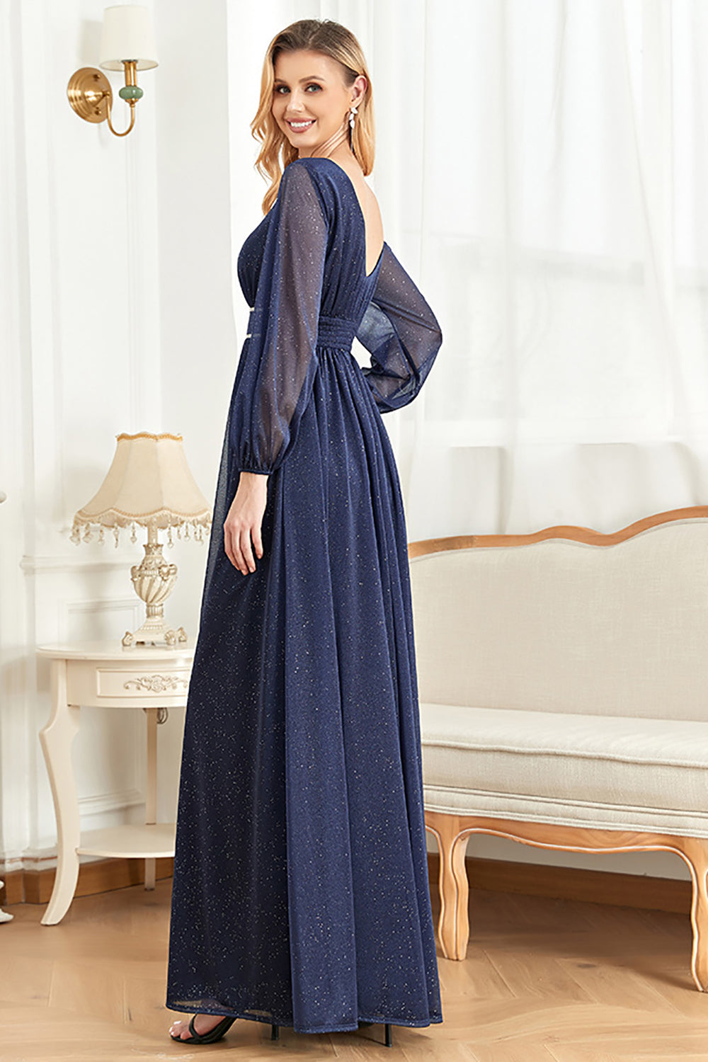 Elegant Long Sleeves Navy Mother of the Bride Dress