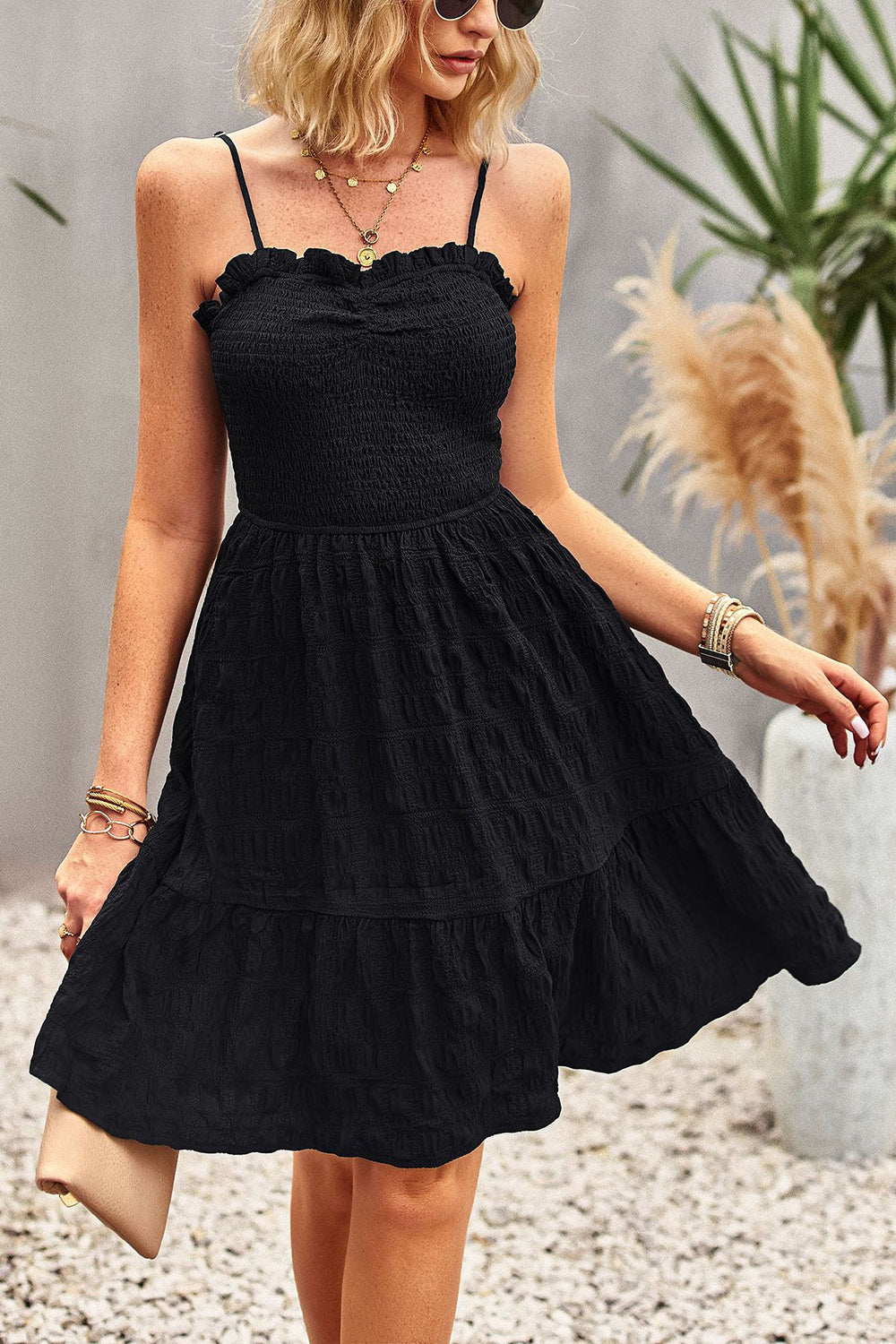 Black Spaghetti Straps A Line Short Summer Dress