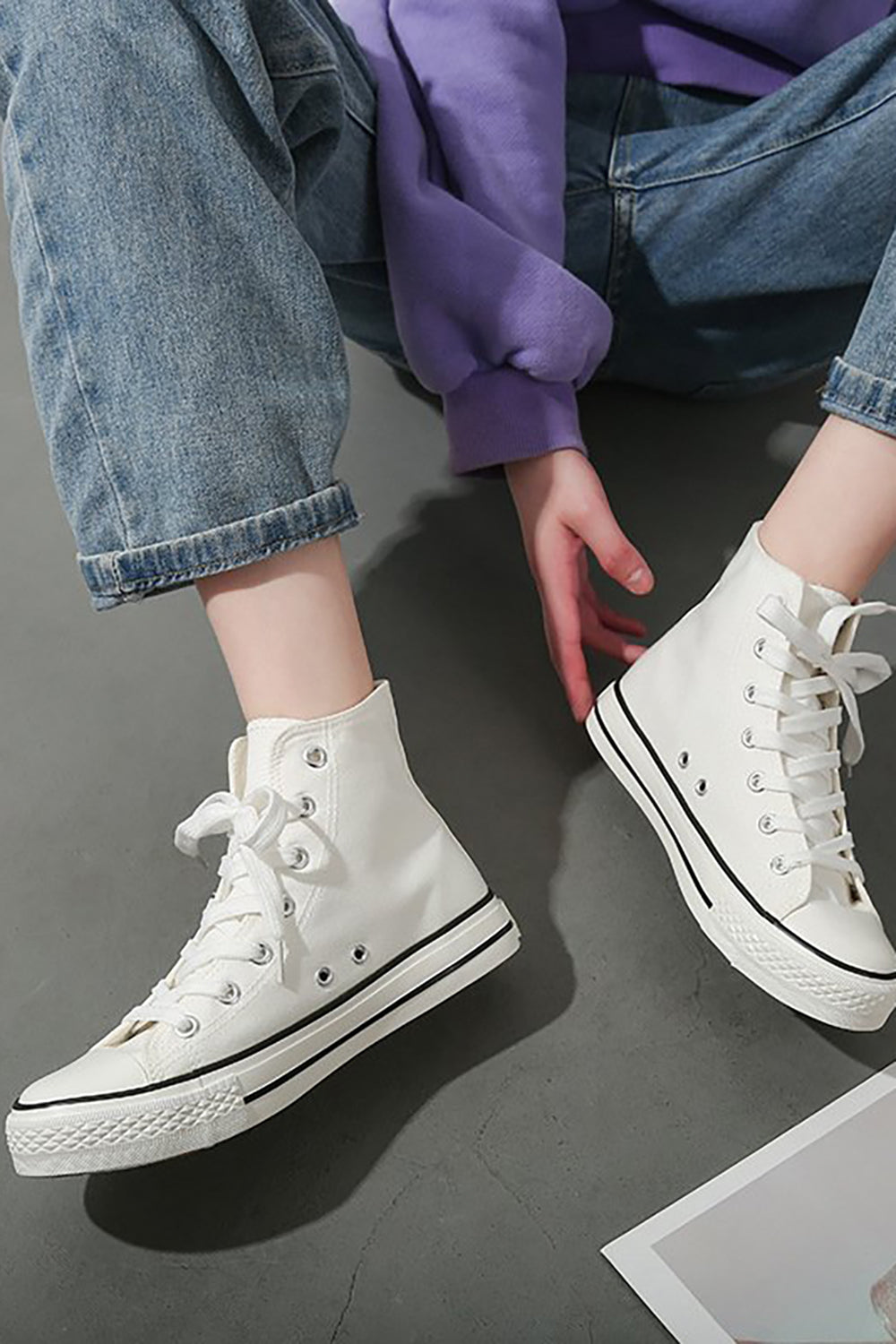 High Top White Lace Up Casual Canvas Sneakers