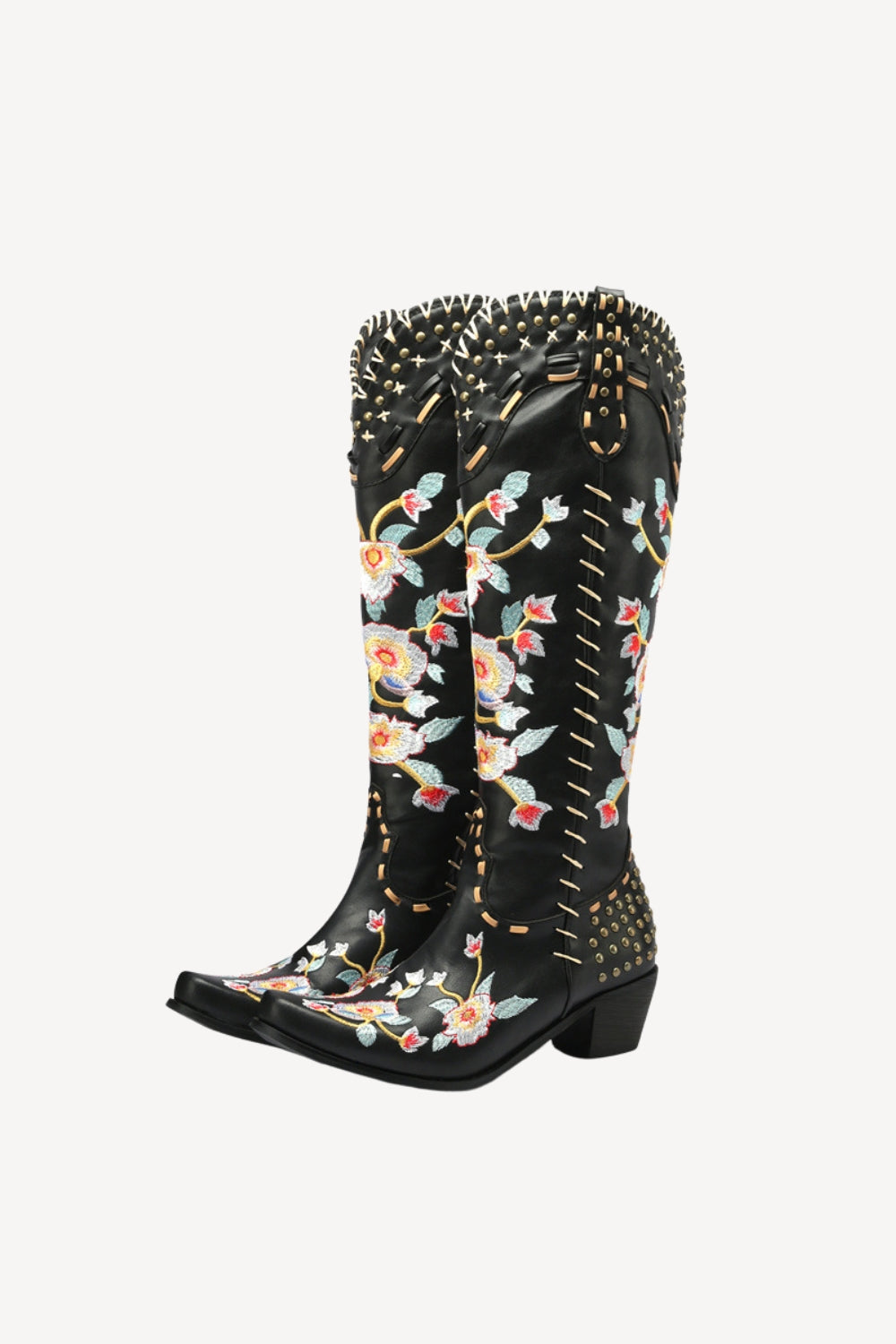 Embroidered Pointed Toe Large Size Thigh High Women's Boots