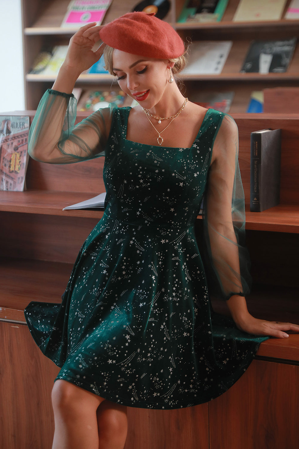 Vintage Dark Green Velvet Cocktail Party Dress