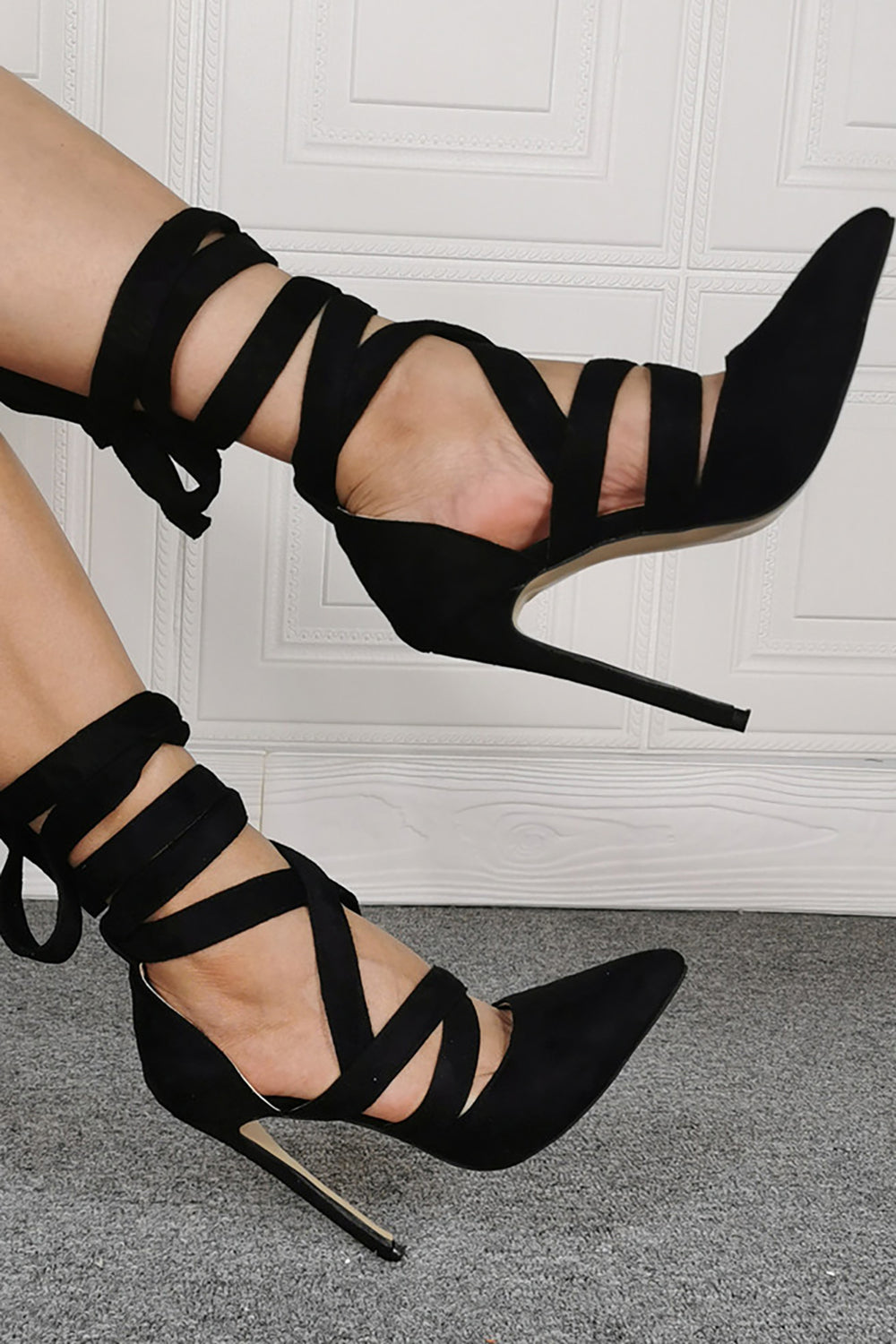 Pointed Toe Black Strappy High Heels