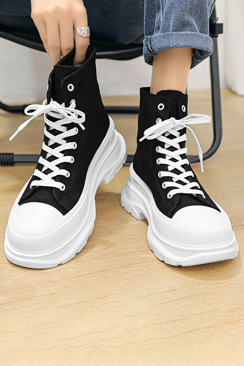 Men's Black High Top Platform Walking Canvas Sneakers