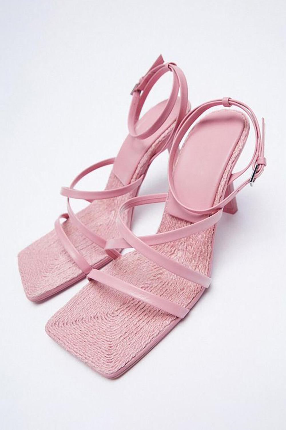 Pink Slip-on Square Toe High-Heeled Sandals