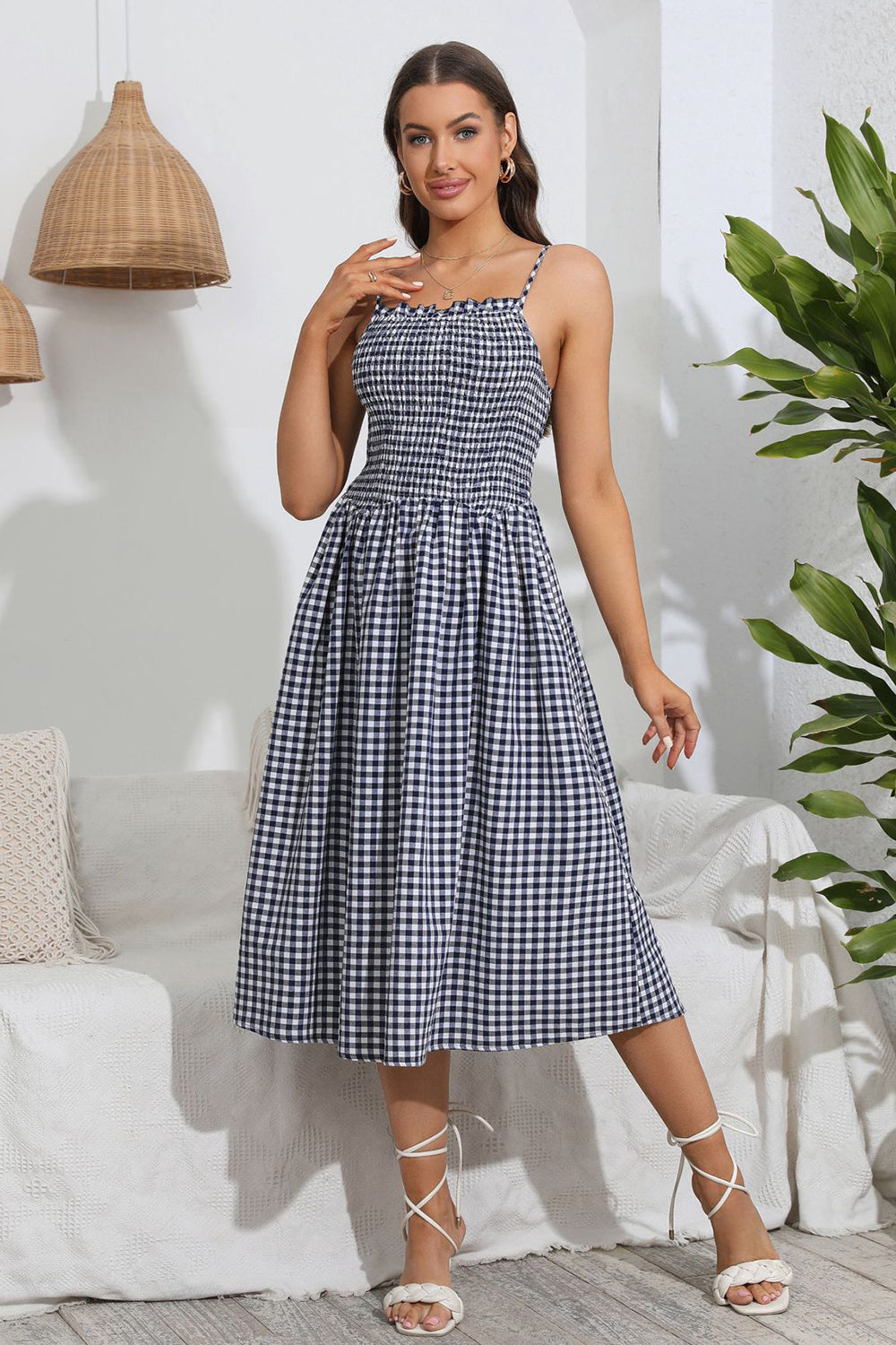 Plaid A Line Summer Dress with Pleated