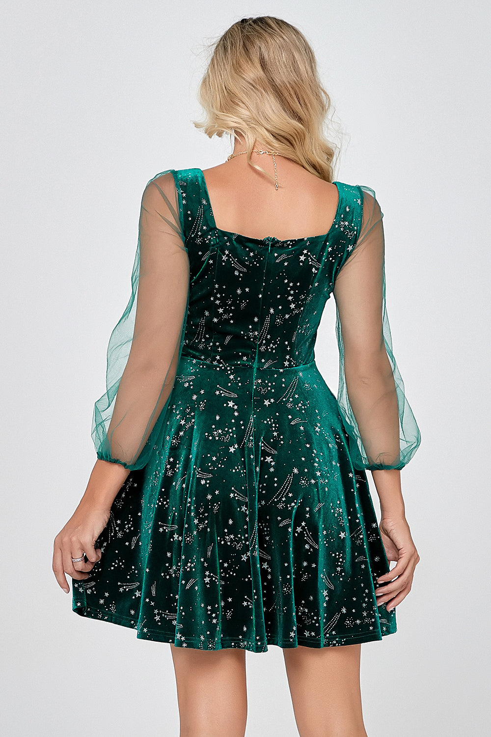 Dark Green Velvet Cocktail Party Dress