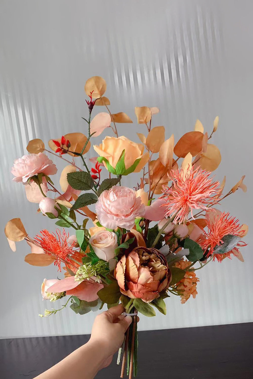 Orange Faux Bridal Handing Flowers (Vase not Included)
