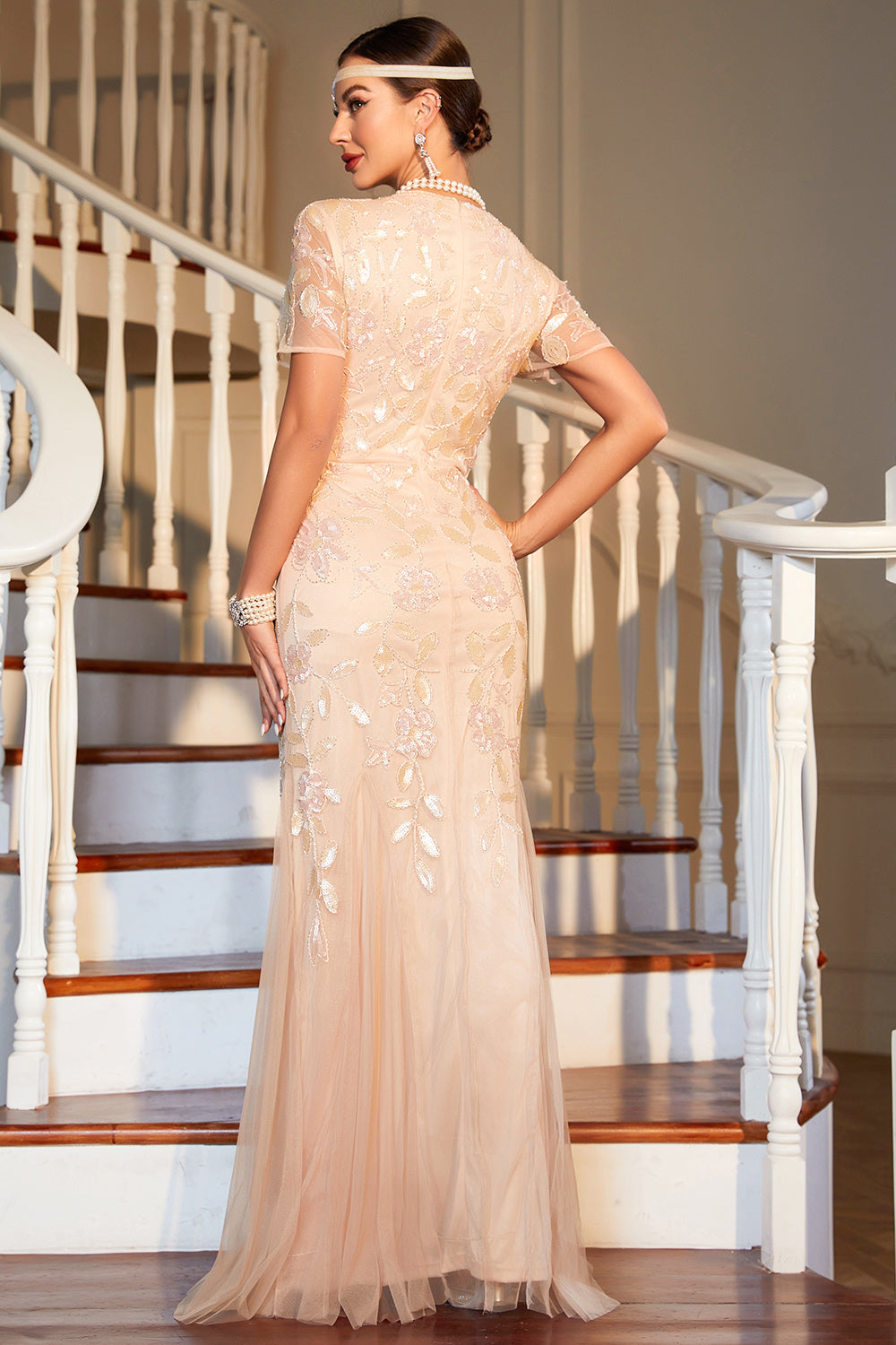 1920s Flapper Dress Long Sequined Beaded Gatsby Dress for Women