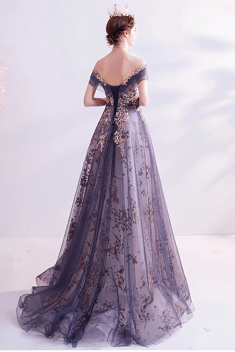 Sparkly Purple A-Line Tulle Long Prom Dress
