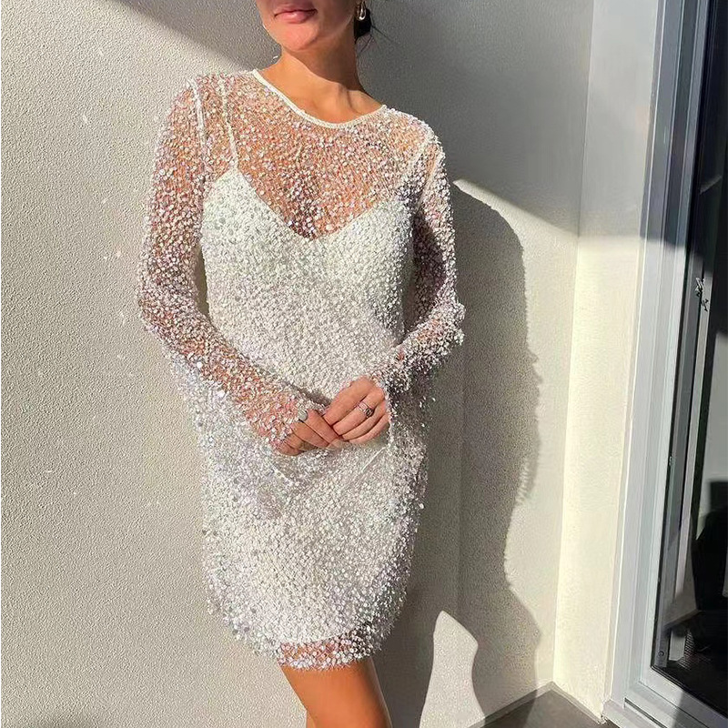 Paxton Pearl Beaded Mini Dress - White
