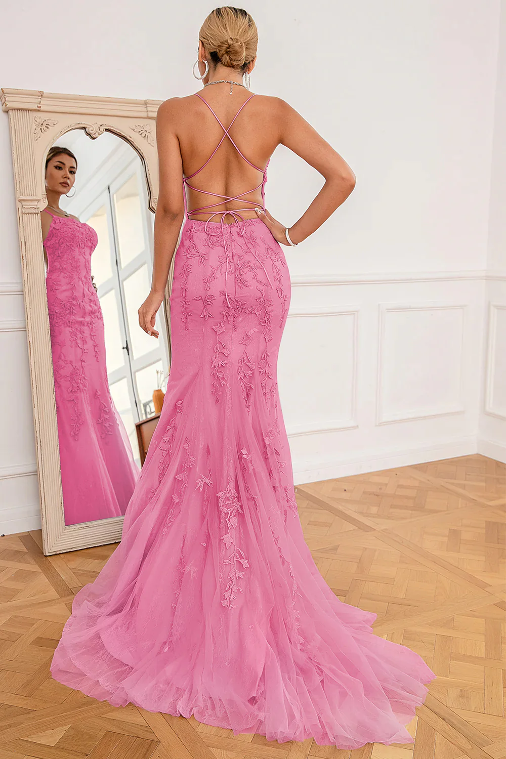 Fuchsia Mermaid Long Prom Dress with Appliques
