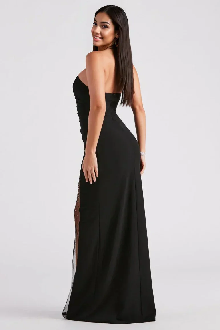 High Slit Rhinestone Mesh Formal Dress