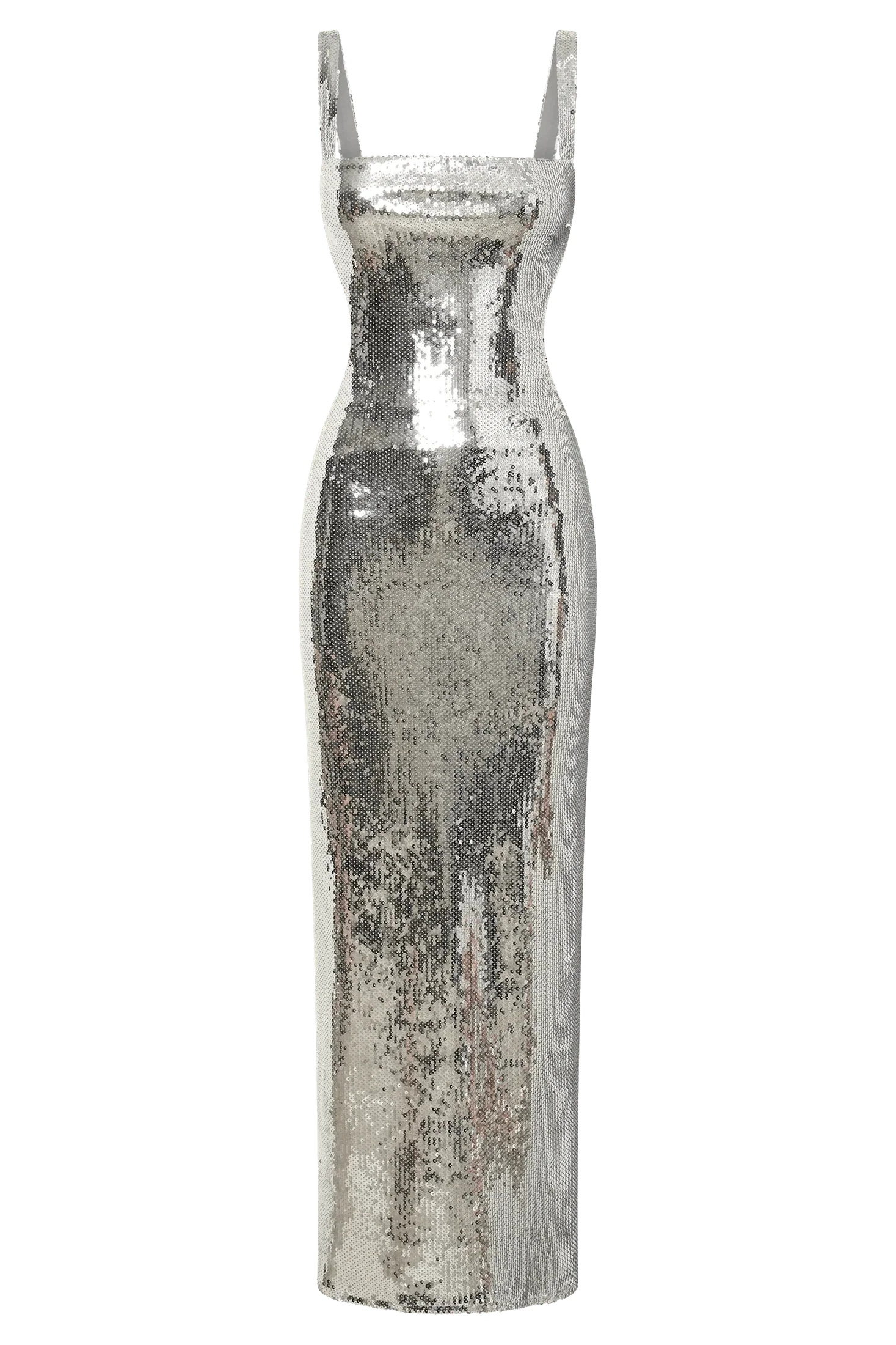 Adoria Sequin Cut Out Maxi Dress - Silver