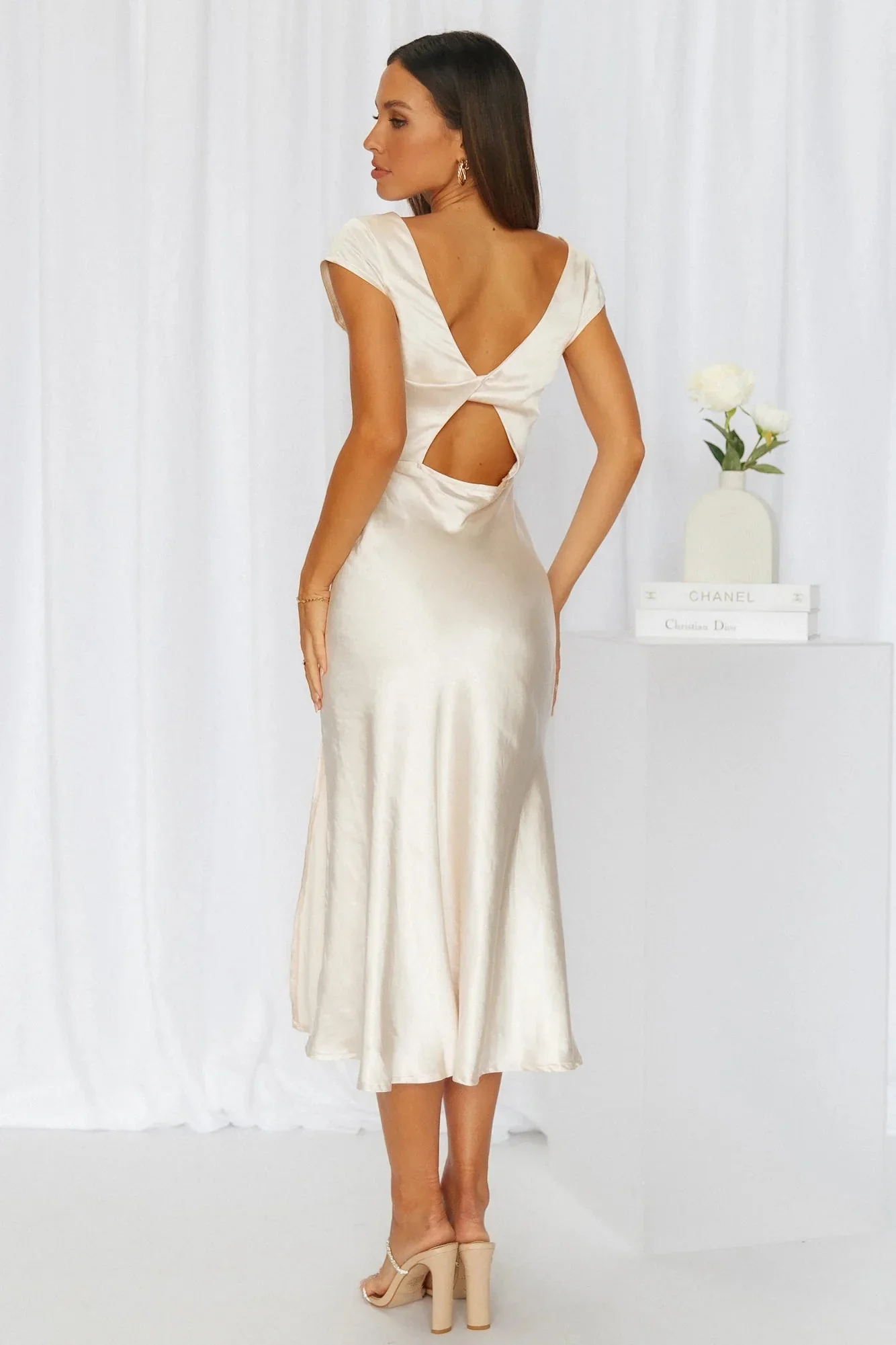 Get In Formation Satin Midi Dress Champagne