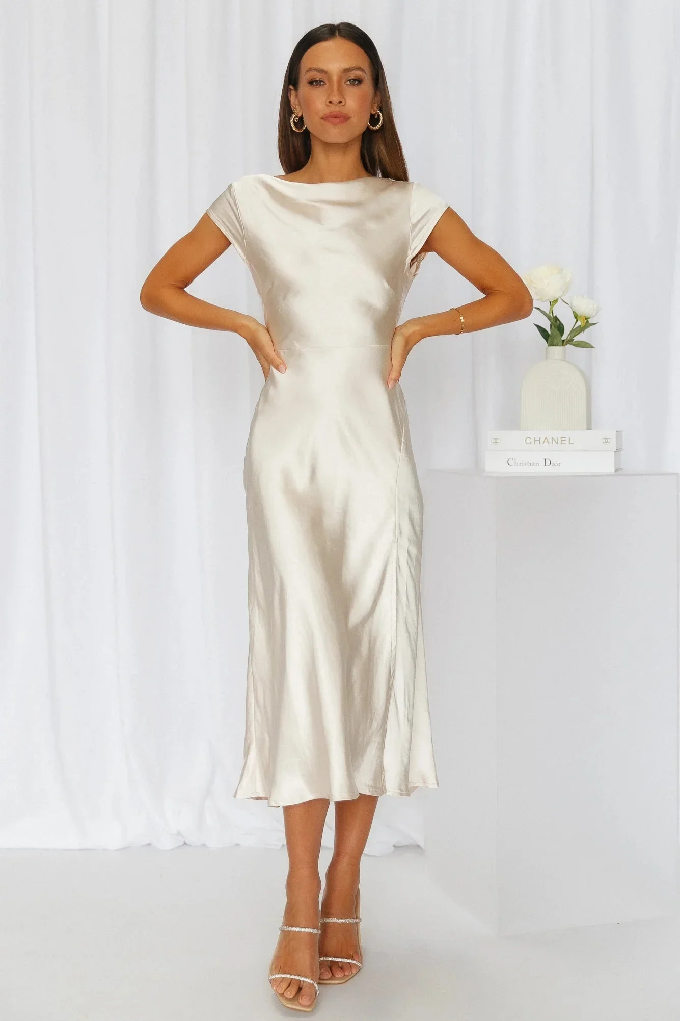 Get In Formation Satin Midi Dress Champagne