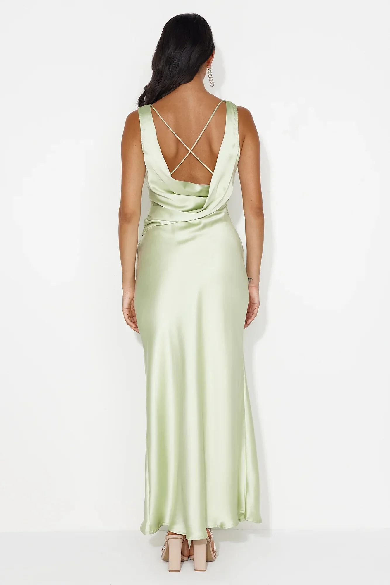 Indigo Fields Satin Maxi Dress Green