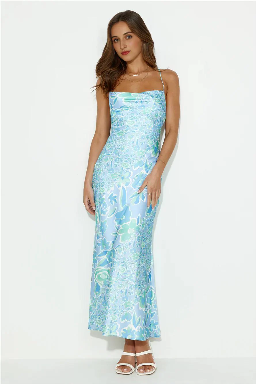 Besties Now Satin Maxi Dress Blue