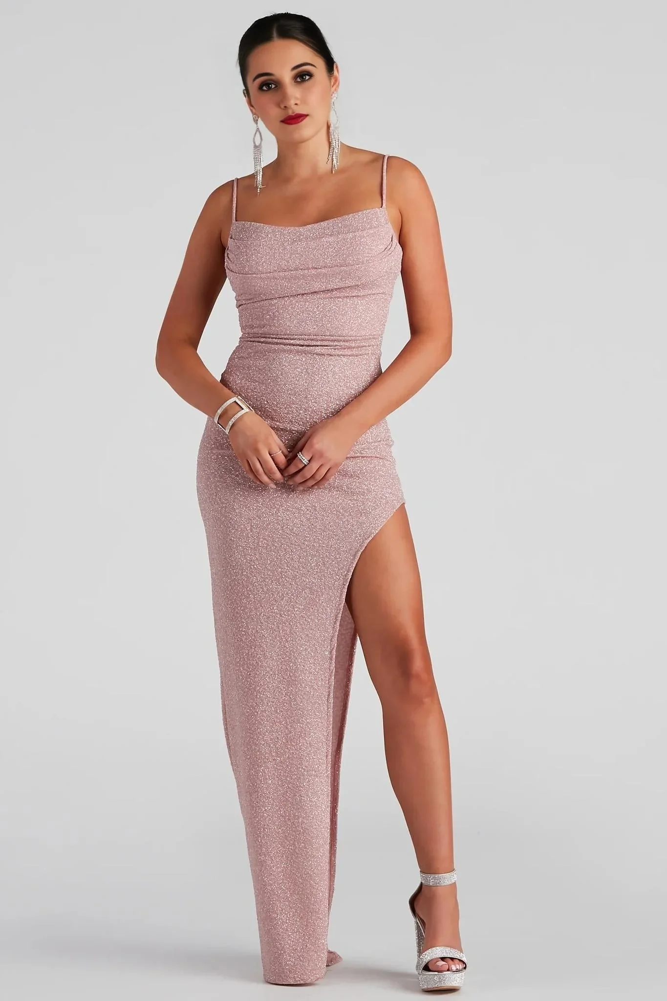 Lola Formal High Slit Glitzy Glitter Dress