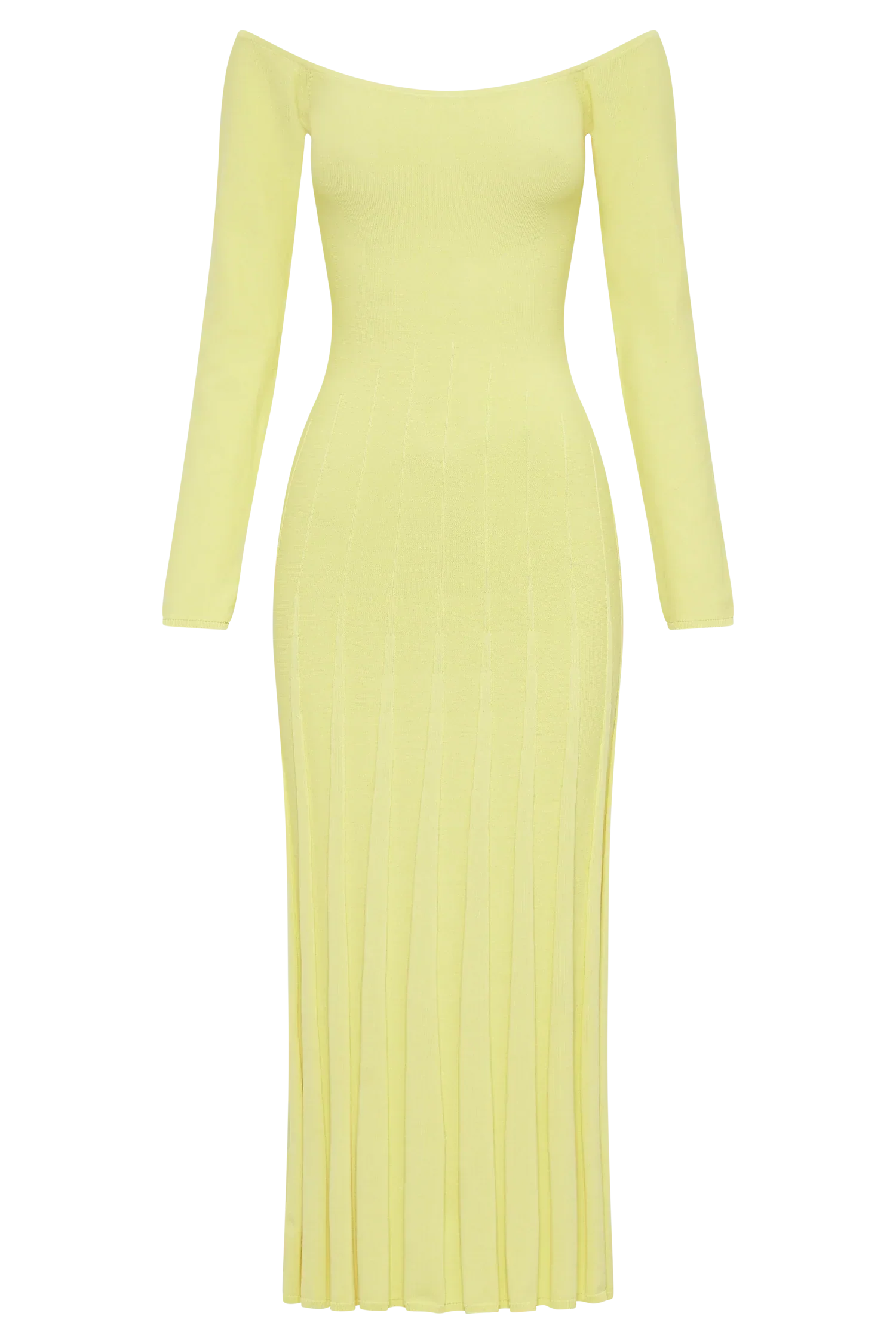 Emmeline Long Sleeve Rib Knit Midi Dress - Lemon