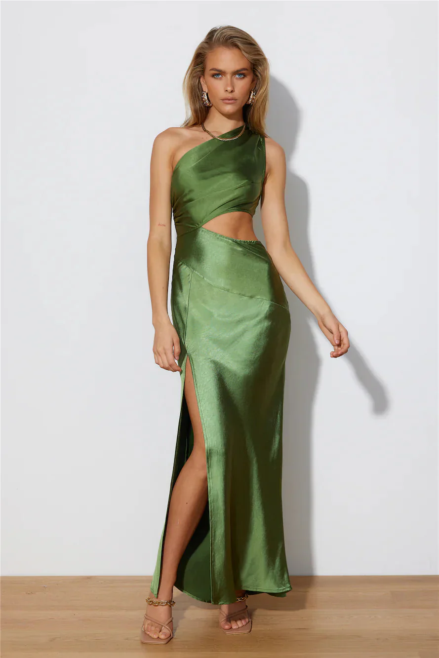 Poker Faced Satin Maxi Dress Green