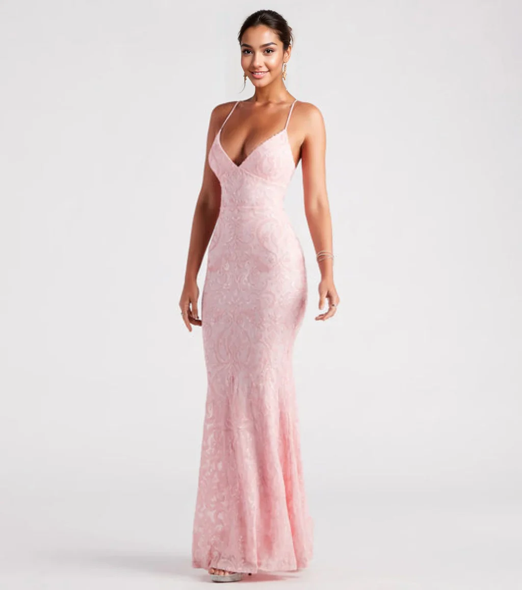 Bethanie Formal Sequin V-Neck Mermaid Dress