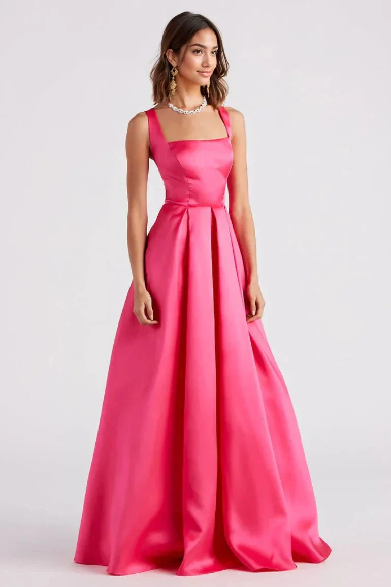 Satin Lace-Up A-Line Ball Gown