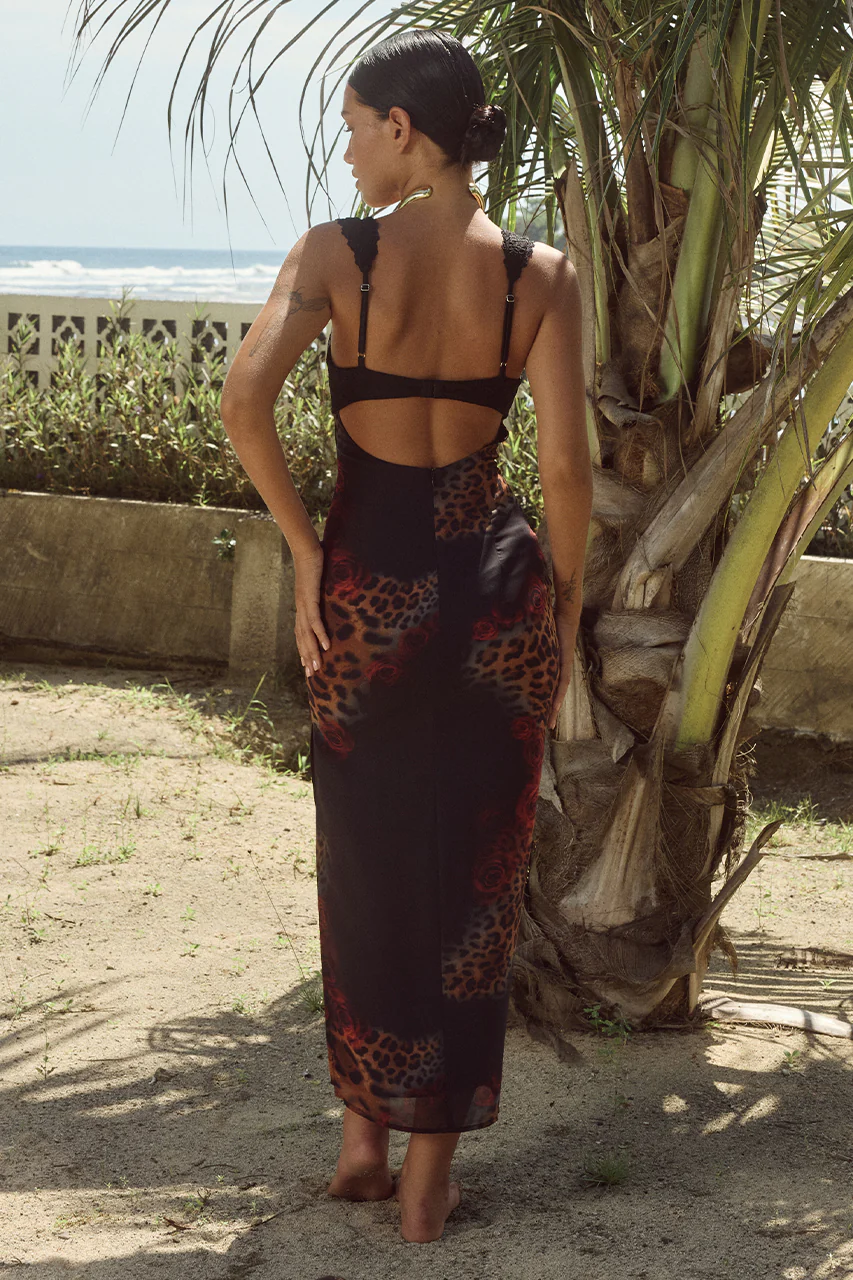 DINAH MIDI DRESS - BLACK LEOPARD