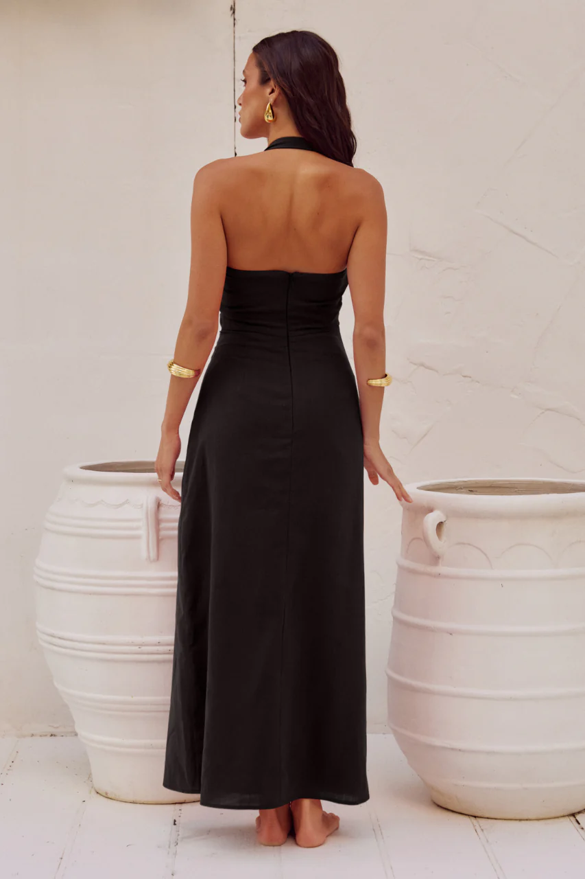 SAPHIRA LONG MIDI DRESS - BLACK