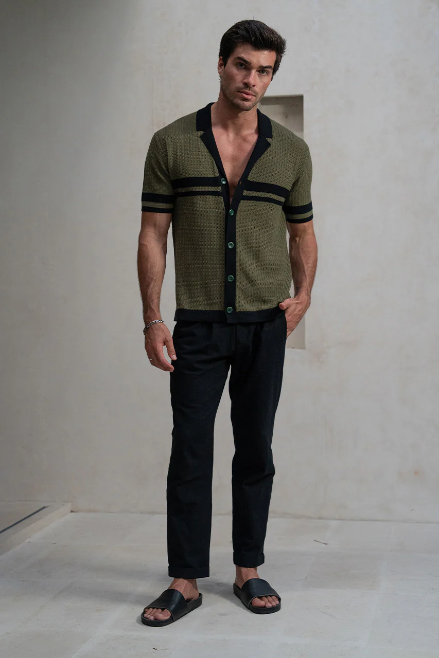 OWEN SHIRT  - KHAKI/BLACK