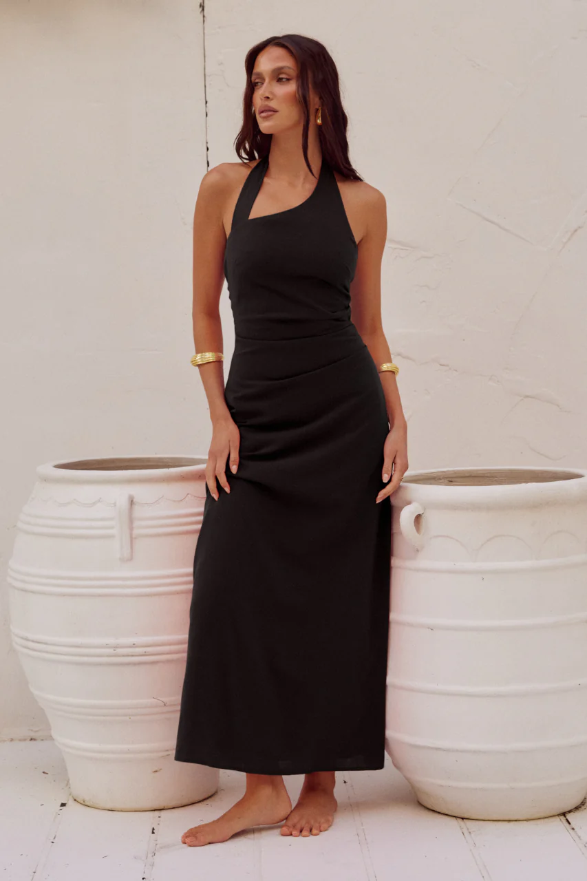 SAPHIRA LONG MIDI DRESS - BLACK