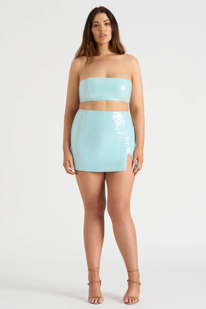 THE SEQUIN BANDEAU - AQUA