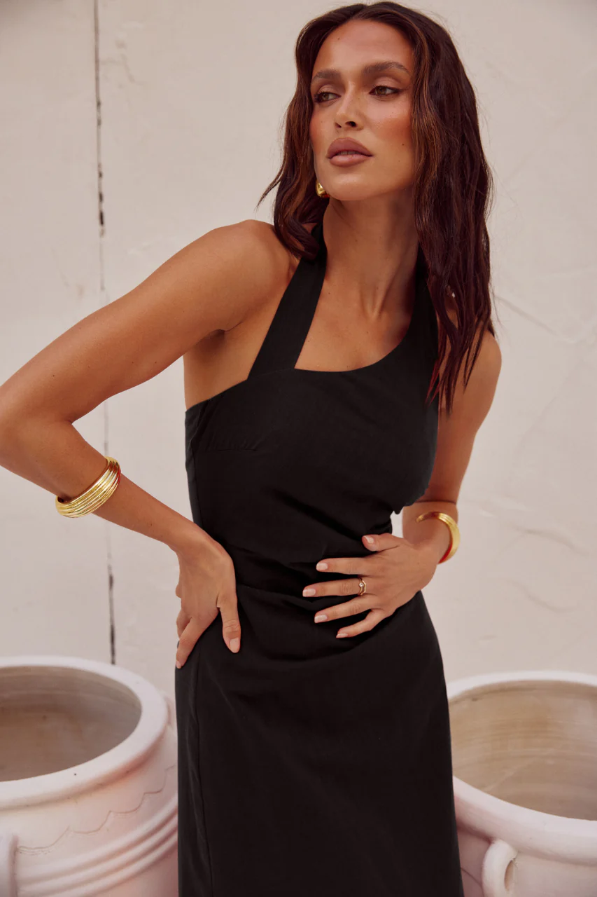 SAPHIRA LONG MIDI DRESS - BLACK