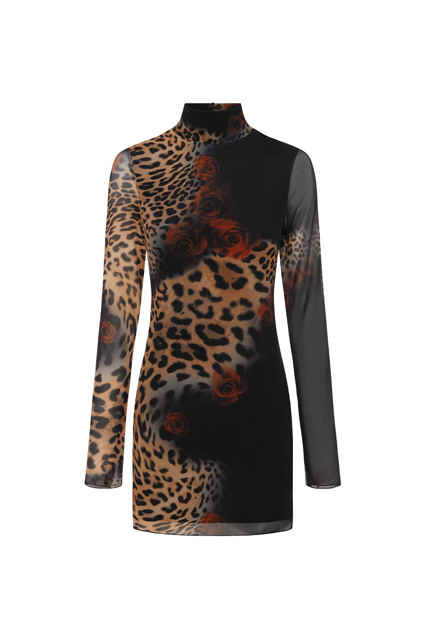 JORDI MINI DRESS - BLACK LEOPARD