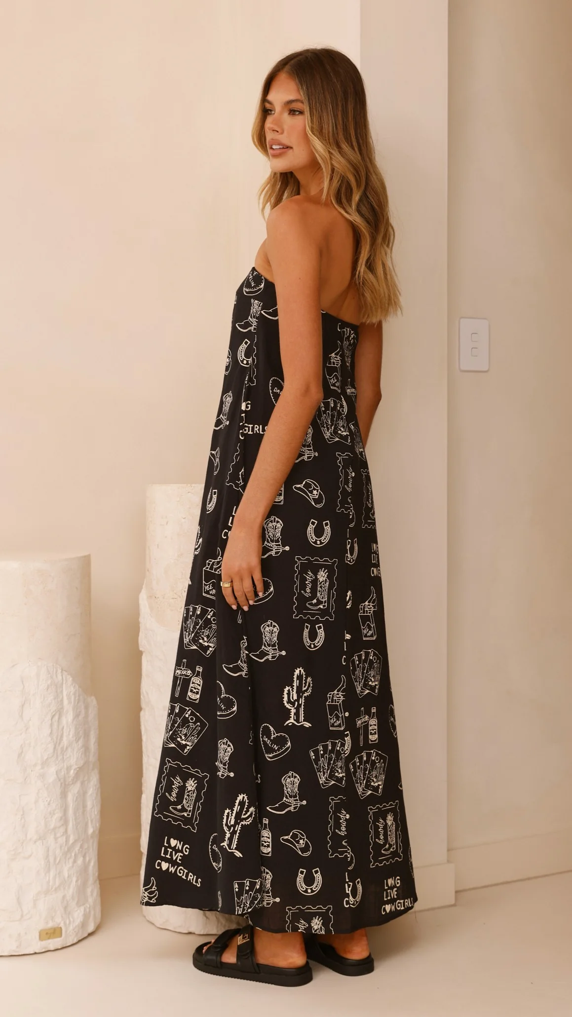 Connie Maxi Dress - Black/Beige Cowgirl
