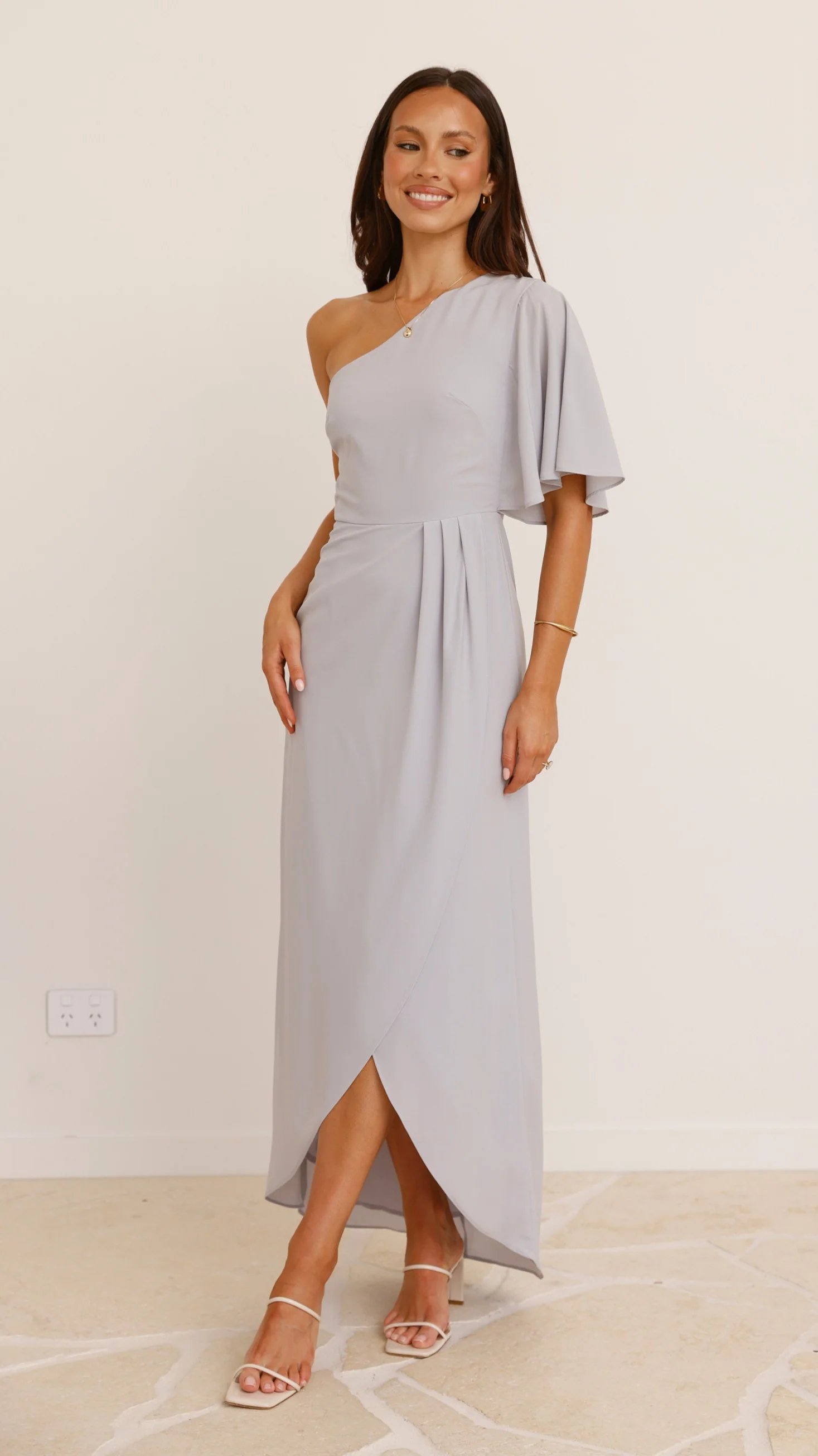 Emma One Sleeve Maxi Dress - Dusty Pink