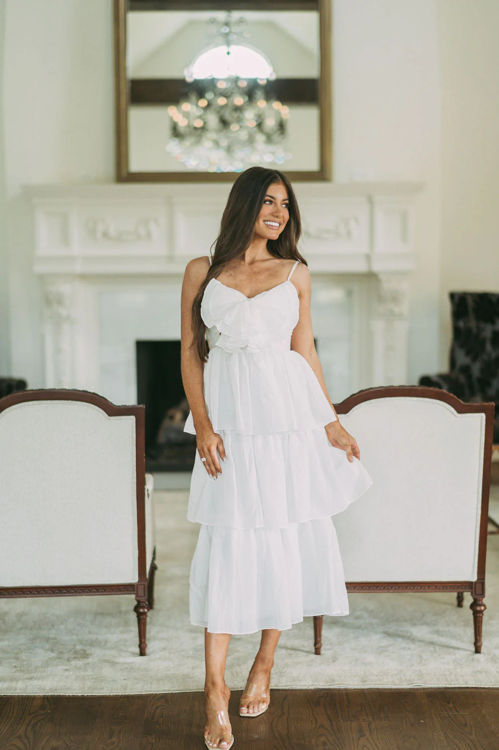 Bow Accented Tiered Midi Dress